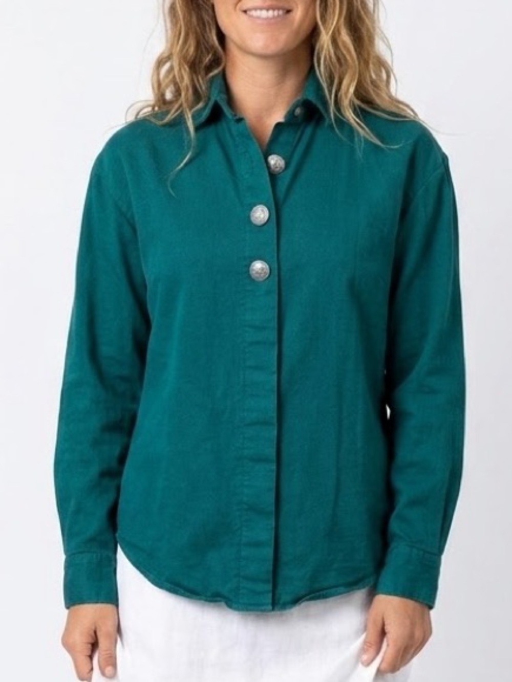 ROUGHRIDER BY CIRCLE T Vintage Teal Turquoise Button Down Shirt Western Medium